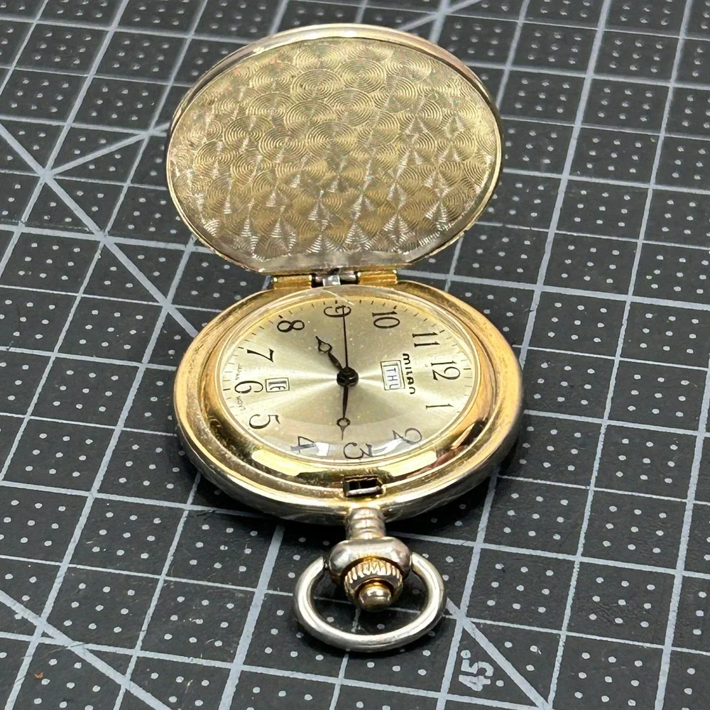 Milan Worlds Best DAD Gold Tone Pocket‎ Watch Day Date Japan Movt MLN194P PC33